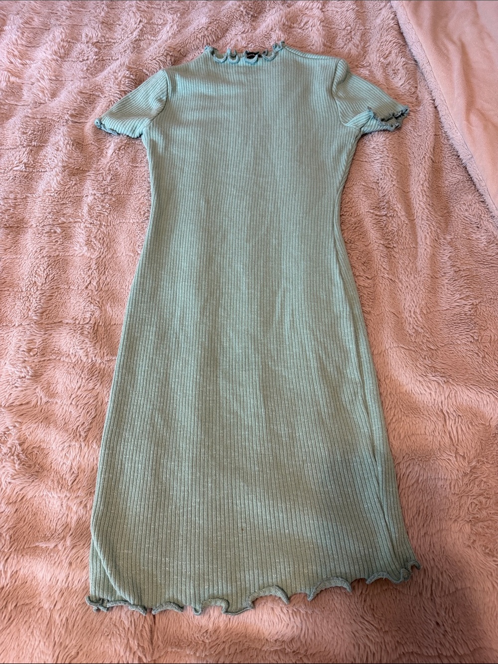 Slim Ribbed Midi Dress in Light Aqua
